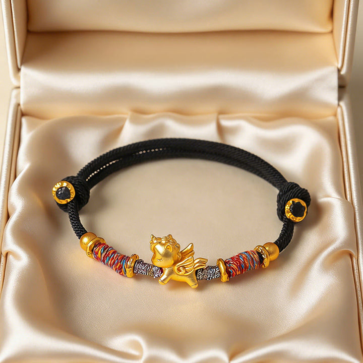 Buddha Stones ​​Jahr des Pferdes Armband aus 999er Sterlingsilber, vergoldet, mit geflochtenem Seil - image 18