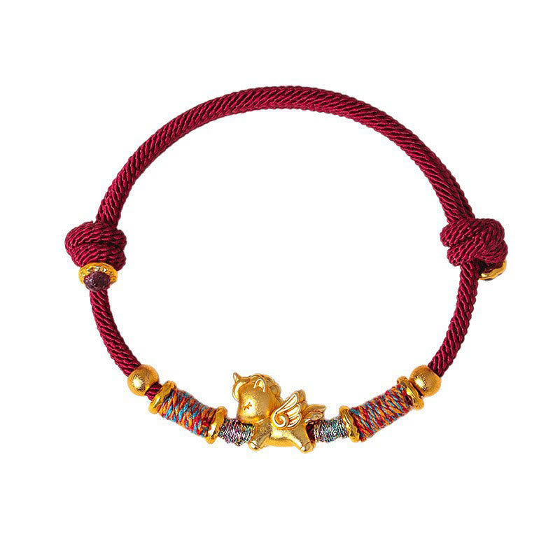 Buddha Stones ​​Jahr des Pferdes Armband aus 999er Sterlingsilber, vergoldet, mit geflochtenem Seil - image 5