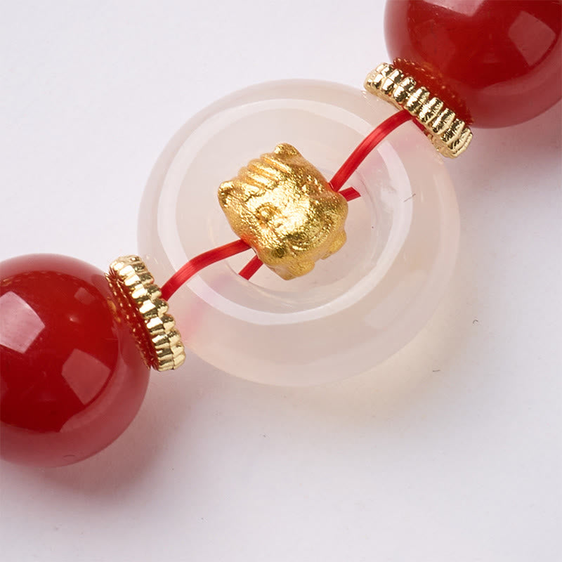 Buddha Stones ​​Chinesisches Tierkreiszeichen Jahr des Pferdes Friedensschnalle Rotes Achat Weißes Chalcedon Selbstvertrauensarmband - image 3