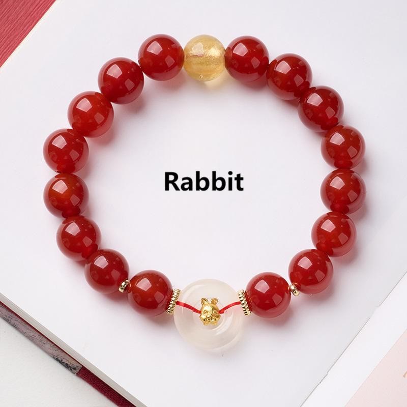 Buddha Stones ​​Chinesisches Tierkreiszeichen Jahr des Pferdes Friedensschnalle Rotes Achat Weißes Chalcedon Selbstvertrauensarmband - Kaninchen - image 16