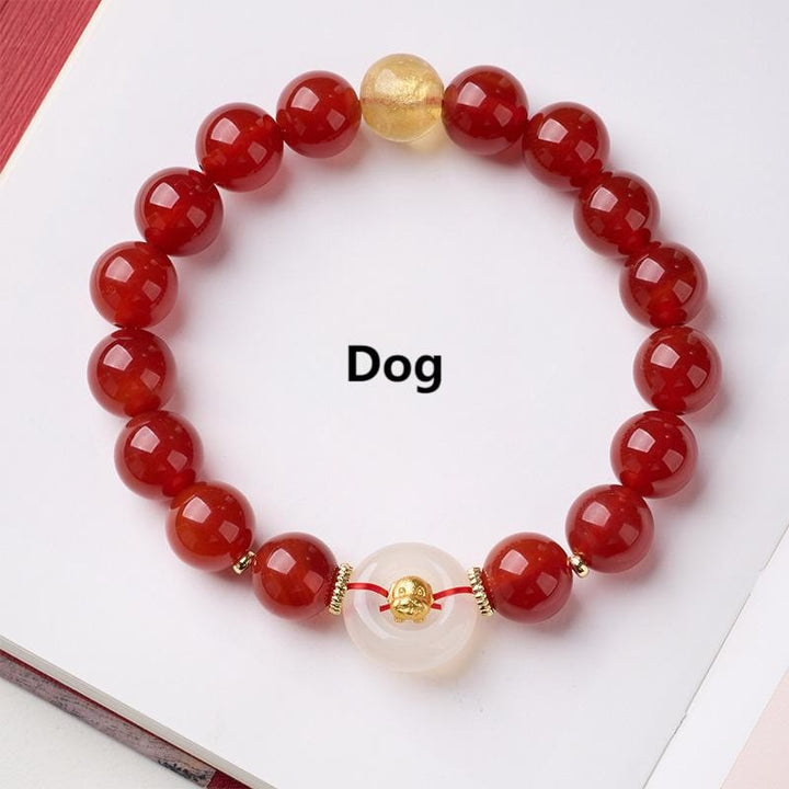 Buddha Stones ​​Chinesisches Tierkreiszeichen Jahr des Pferdes Friedensschnalle Rotes Achat Weißes Chalcedon Selbstvertrauensarmband - Hund - image 29