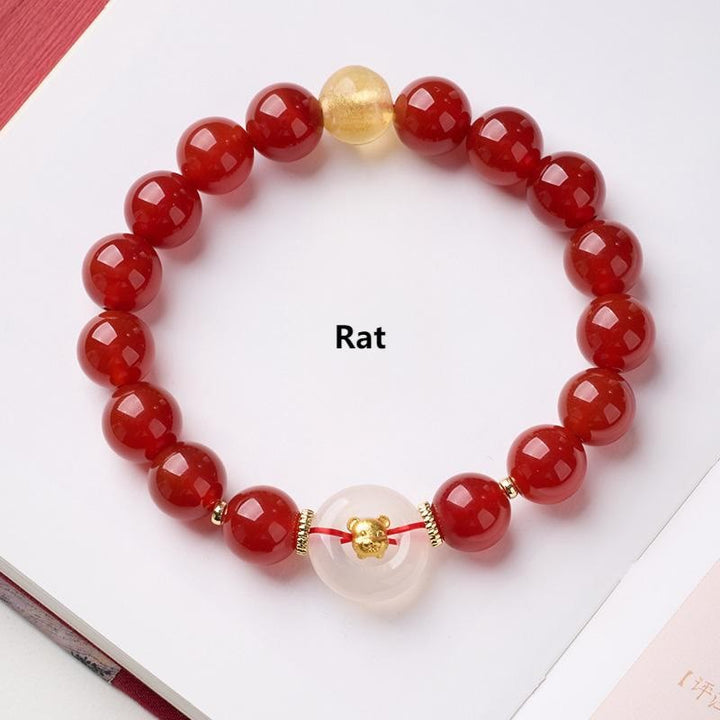 Buddha Stones ​​Chinesisches Tierkreiszeichen Jahr des Pferdes Friedensschnalle Rotes Achat Weißes Chalcedon Selbstvertrauensarmband - Ratte - image 10