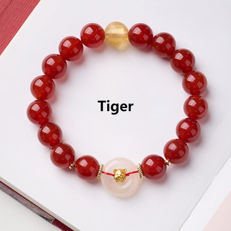 Buddha Stones ​​Chinesisches Tierkreiszeichen Jahr des Pferdes Friedensschnalle Rotes Achat Weißes Chalcedon Selbstvertrauensarmband - Tiger - image 14
