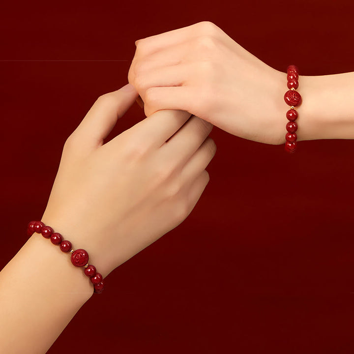 Buddha Stones, Chinesisches Tierkreiszeichen, Jahr des Pferdes, Geschnitztes Zinnoberarmband, Friedvoller Segen - image 44