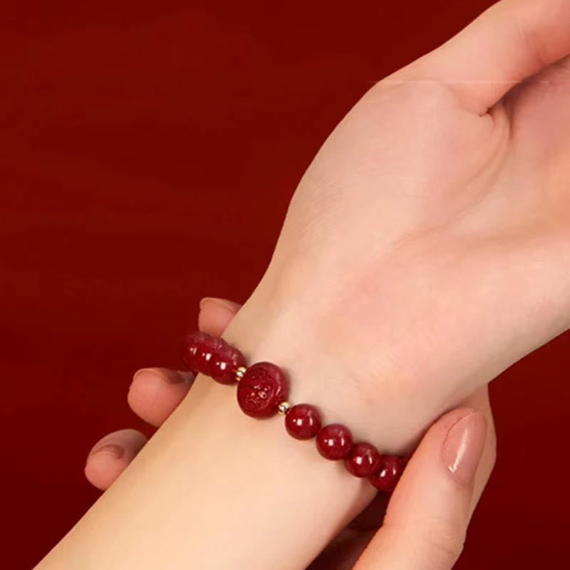 Buddha Stones, Chinesisches Tierkreiszeichen, Jahr des Pferdes, Geschnitztes Zinnoberarmband, Friedvoller Segen - image 43