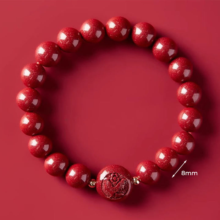 Buddha Stones, Chinesisches Tierkreiszeichen, Jahr des Pferdes, Geschnitztes Zinnoberarmband, Friedvoller Segen - 8mm Hahn - image 36