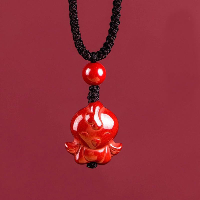 Buddha Stones ​​Jahr des Pferdes Chinesisches Tierkreiszeichen Gravurdesign Zinnober Segen Seil Halskette Anhänger - Hahn - image 34