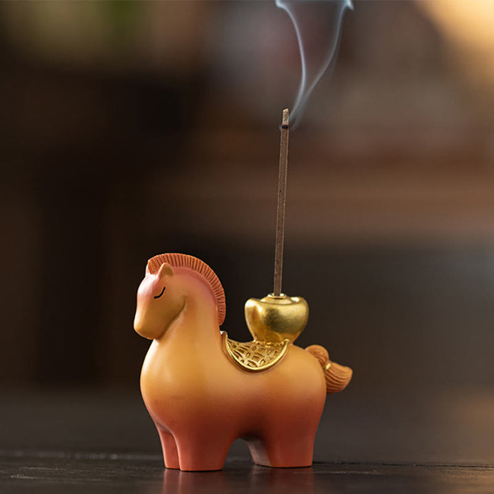 Buddha Stones ​​Jahr des Pferdes 2026 Neujahrsbarren zur Anziehung von Reichtum Heimdekoration Räuchergefäß - Räuchergefäß in Form eines Pferdebarrens (6,3 x 2,7 x 5,6 cm) - image 0