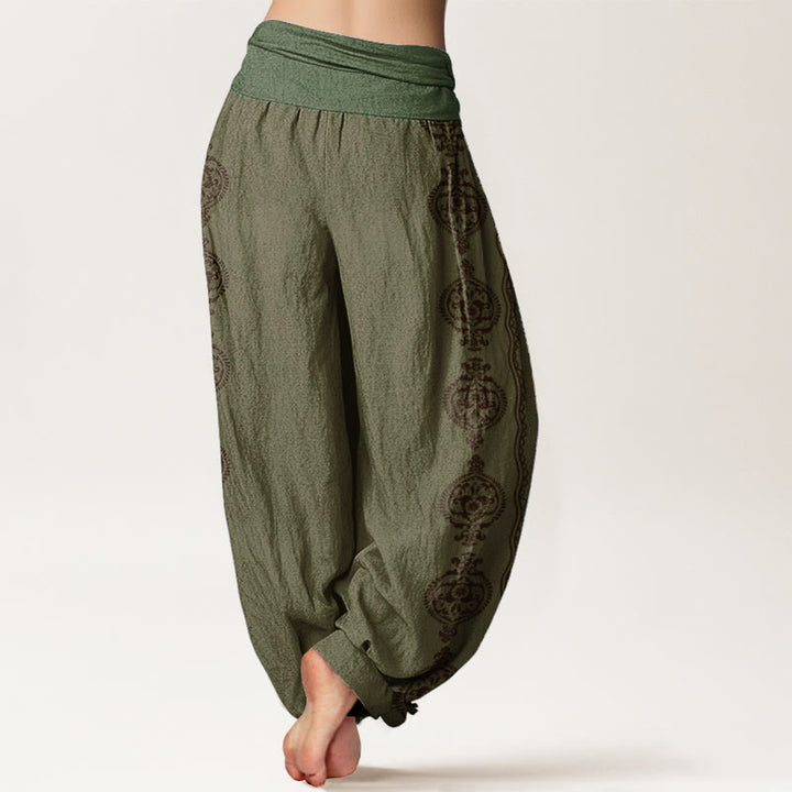 Buddha Stones , Mandala-Baumwollhose mit Om-Mani-Padme-Hum-Motiv und elastischem Bund für Damen - image 5