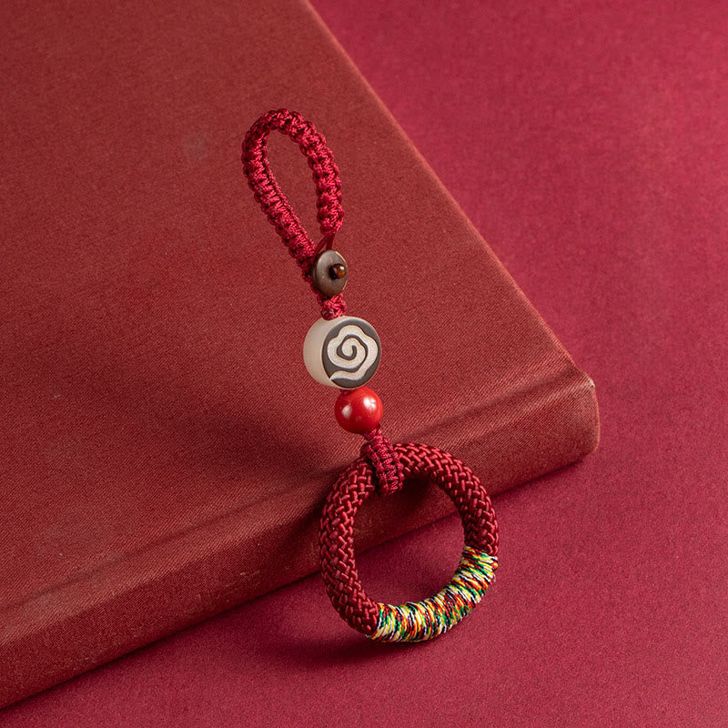 Buddha Stones, handgewebter, bunter Faden, Schnalle, Elfenbein, Frucht, Zinnober, Schlüsselanhänger, Handy-Hängedekoration - Roter Schlüsselanhänger - image 6