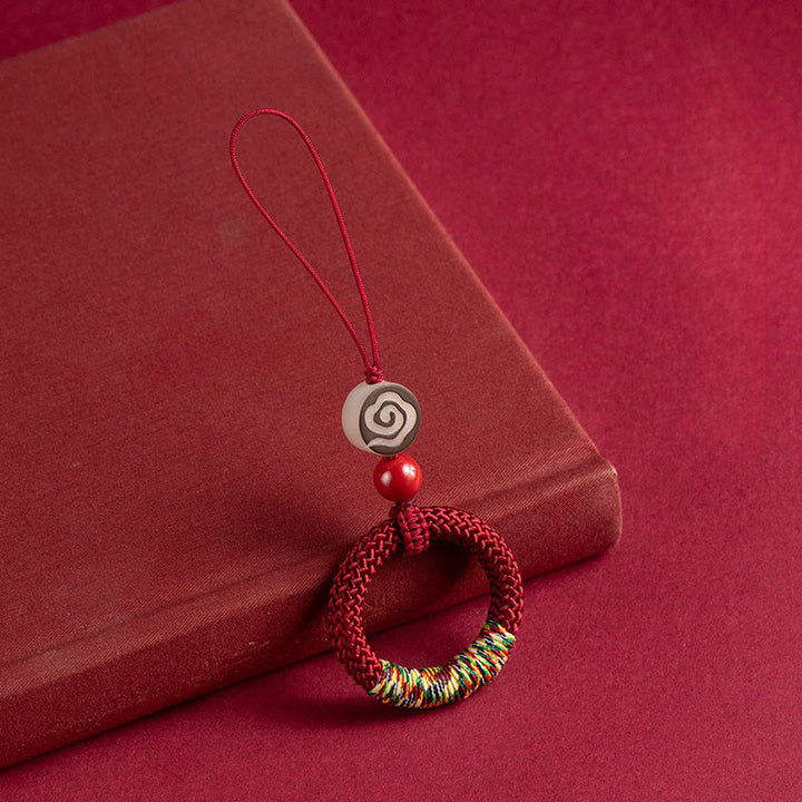 Buddha Stones, handgewebter, bunter Faden, Schnalle, Elfenbein, Frucht, Zinnober, Schlüsselanhänger, Handy-Hängedekoration - Rote Handy-Hängedekoration - image 10