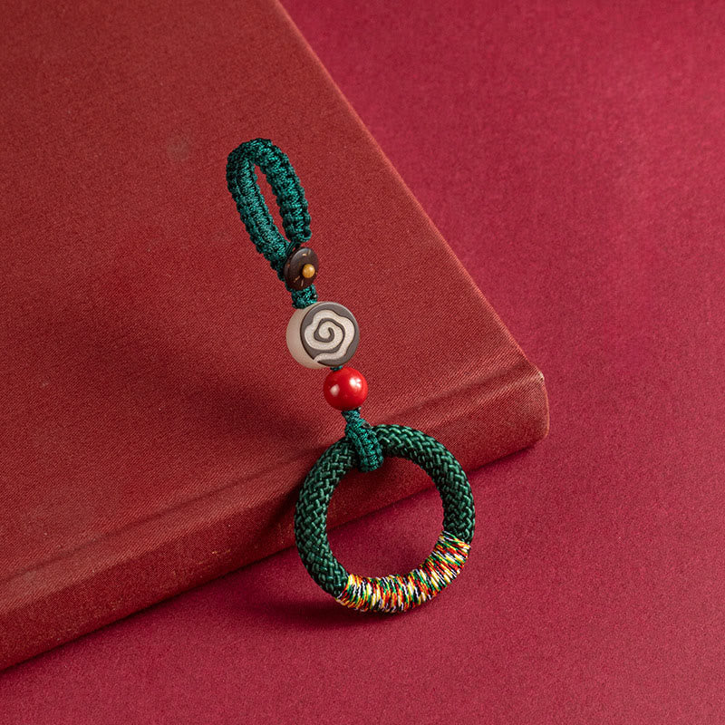 Buddha Stones, handgewebter, bunter Faden, Schnalle, Elfenbein, Frucht, Zinnober, Schlüsselanhänger, Handy-Hängedekoration - Grüner Schlüsselanhänger - image 1