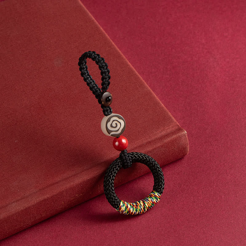 Buddha Stones, handgewebter, bunter Faden, Schnalle, Elfenbein, Frucht, Zinnober, Schlüsselanhänger, Handy-Hängedekoration - Schwarzer Schlüsselanhänger - image 2