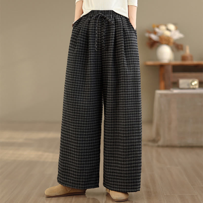 Buddha Stones Freizeit-Hose mit Karomuster, weitem Bein und Taschen für Damen - image 4