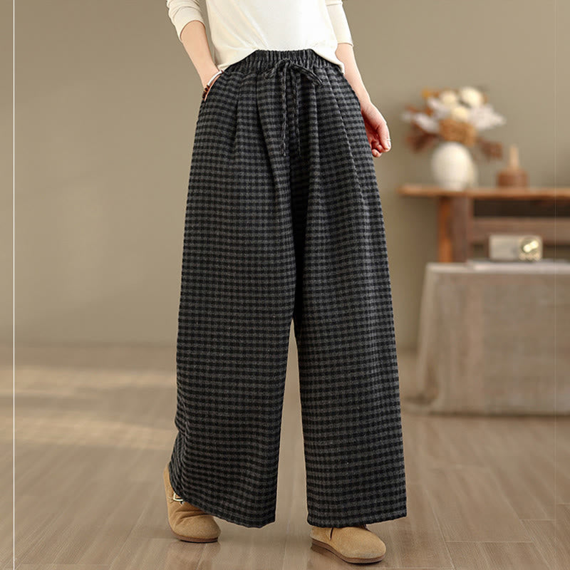 Buddha Stones Freizeit-Hose mit Karomuster, weitem Bein und Taschen für Damen - image 2
