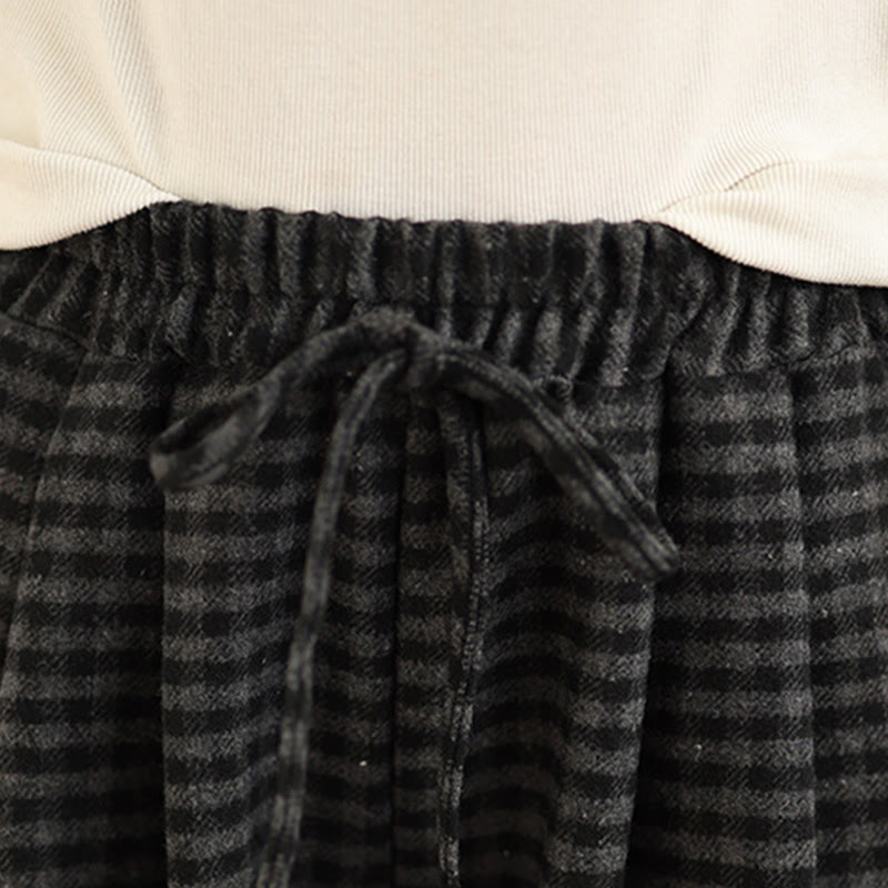 Buddha Stones Freizeit-Hose mit Karomuster, weitem Bein und Taschen für Damen - image 7