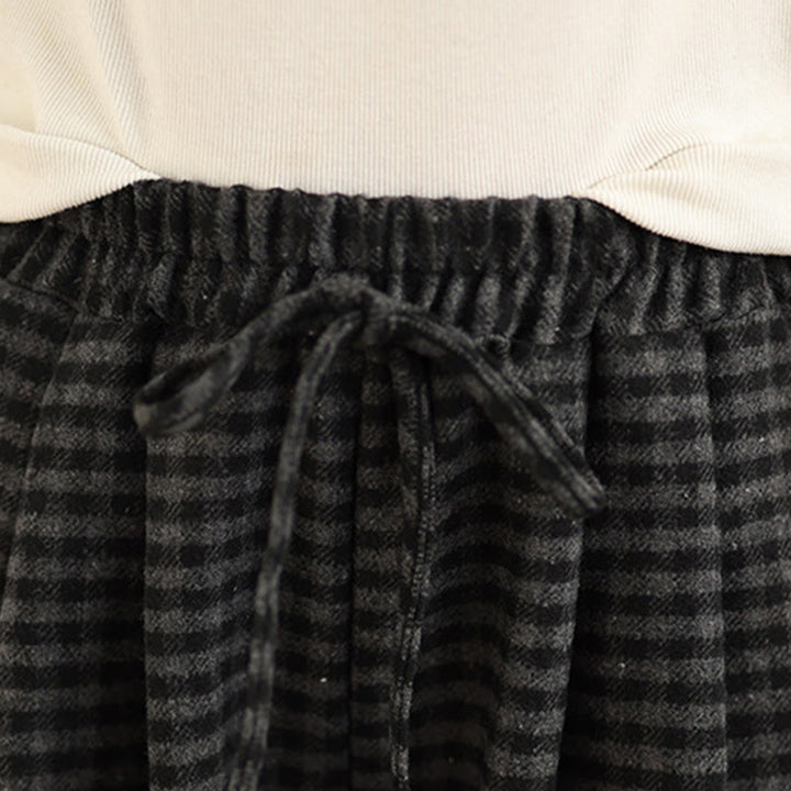 Buddha Stones Freizeit-Hose mit Karomuster, weitem Bein und Taschen für Damen - image 7