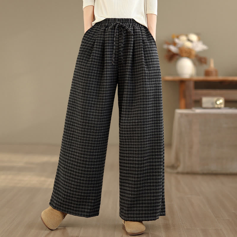 Buddha Stones Freizeit-Hose mit Karomuster, weitem Bein und Taschen für Damen - image 1