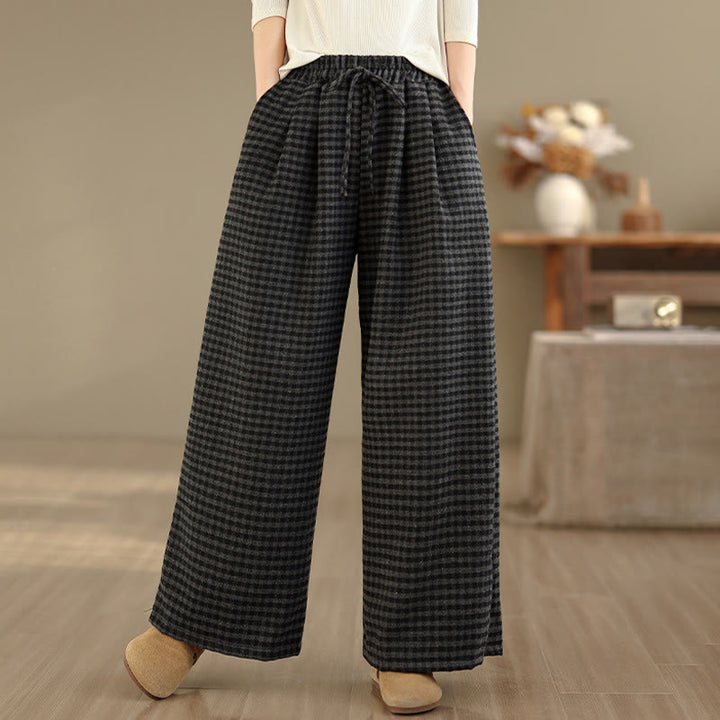 Buddha Stones Freizeit-Hose mit Karomuster, weitem Bein und Taschen für Damen - image 1