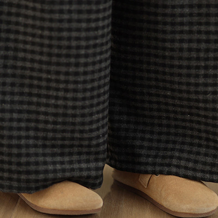 Buddha Stones Freizeit-Hose mit Karomuster, weitem Bein und Taschen für Damen - image 6