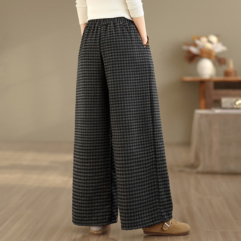 Buddha Stones Freizeit-Hose mit Karomuster, weitem Bein und Taschen für Damen - image 5