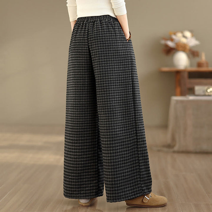 Buddha Stones Freizeit-Hose mit Karomuster, weitem Bein und Taschen für Damen - image 5