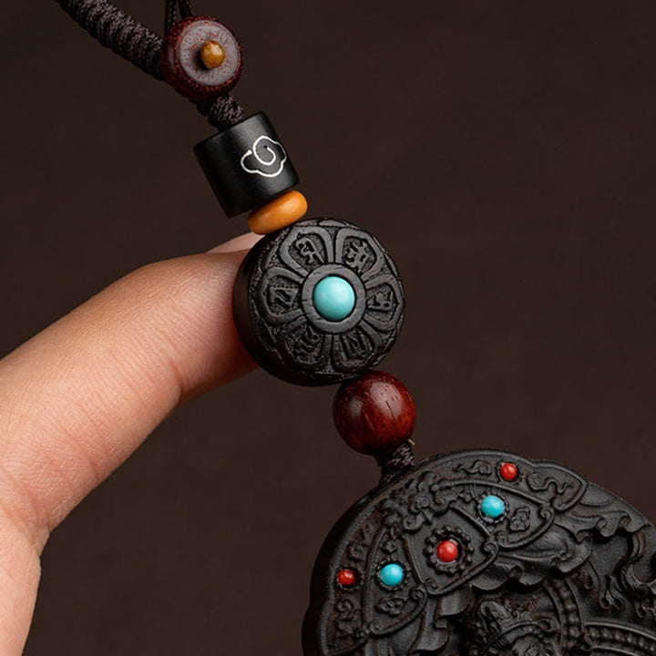 Buddha Stones ​​Chinesischer Tierkreis Geburtsbuddha Jahr des Pferdes Om Mani Padme Hum Lotus Ebenholz Segens-Schlüsselanhänger - image 13