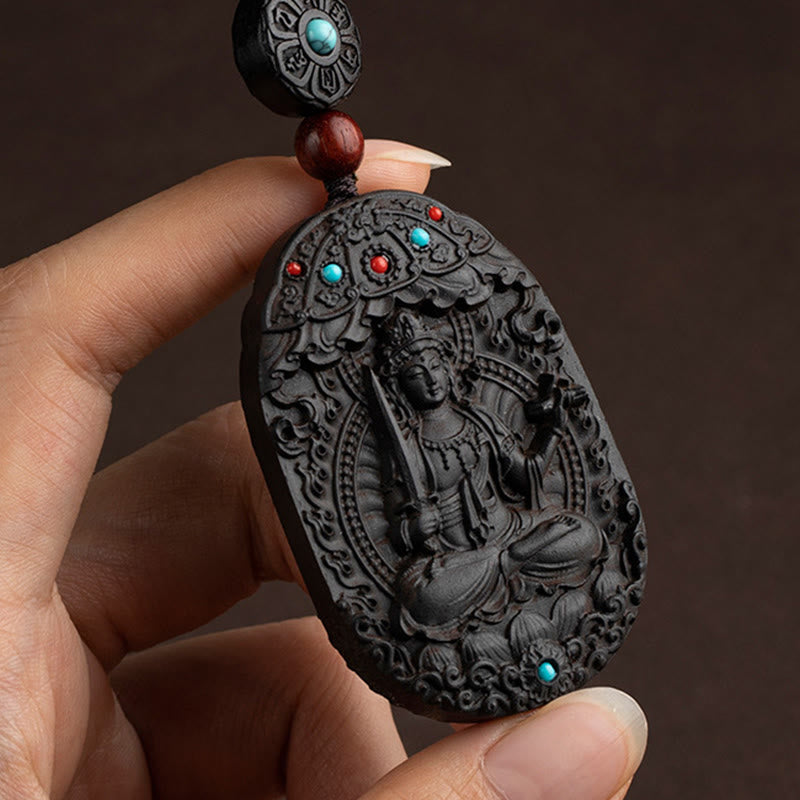 Buddha Stones ​​Chinesischer Tierkreis Geburtsbuddha Jahr des Pferdes Om Mani Padme Hum Lotus Ebenholz Segens-Schlüsselanhänger - image 7