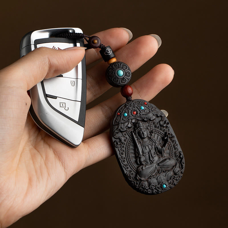 Buddha Stones ​​Chinesischer Tierkreis Geburtsbuddha Jahr des Pferdes Om Mani Padme Hum Lotus Ebenholz Segens-Schlüsselanhänger - image 10