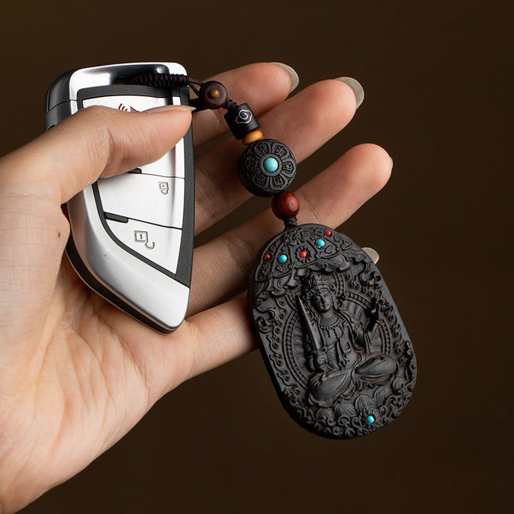 Buddha Stones ​​Chinesischer Tierkreis Geburtsbuddha Jahr des Pferdes Om Mani Padme Hum Lotus Ebenholz Segens-Schlüsselanhänger - image 10