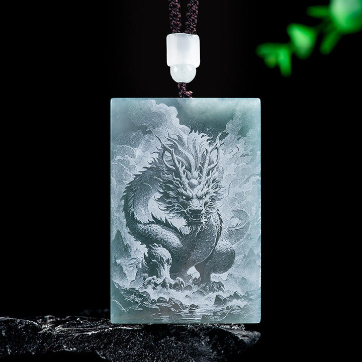 Buddha Stones ​​Jahr des Pferdes Chinesisches Tierkreiszeichen Gravur Jade Fülle Halskette Anhänger - Drachen - 60*40*4mm - image 11