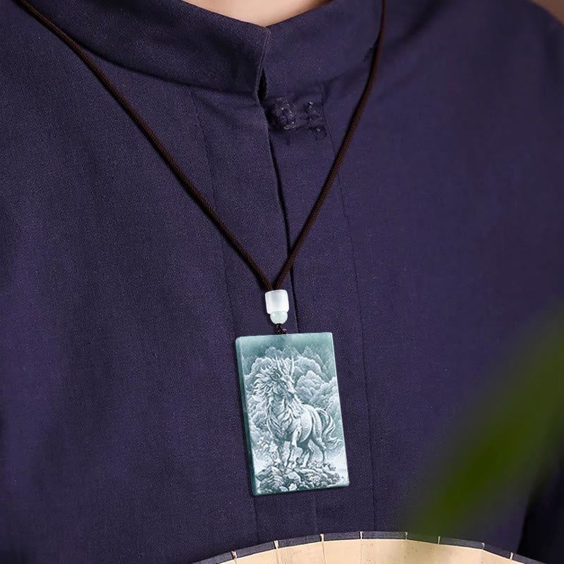 Buddha Stones ​​Jahr des Pferdes Chinesisches Tierkreiszeichen Gravur Jade Fülle Halskette Anhänger - image 2