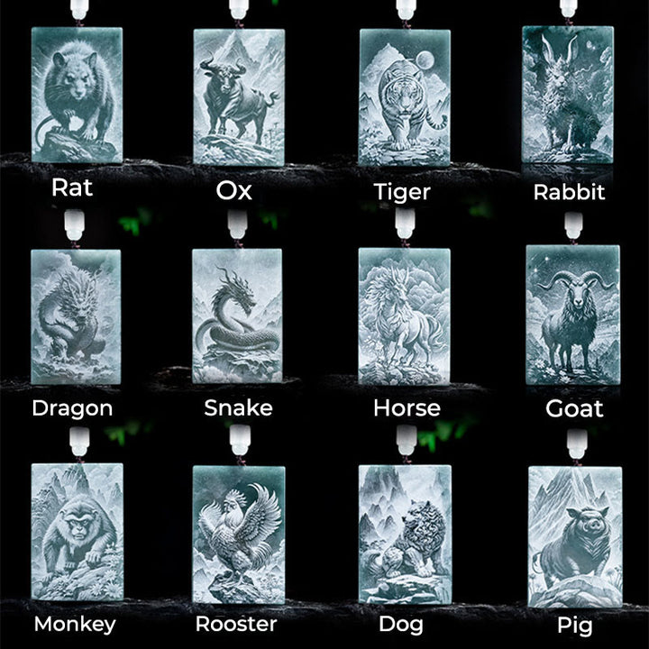 Buddha Stones ​​Jahr des Pferdes Chinesisches Tierkreiszeichen Gravur Jade Fülle Halskette Anhänger - image 25