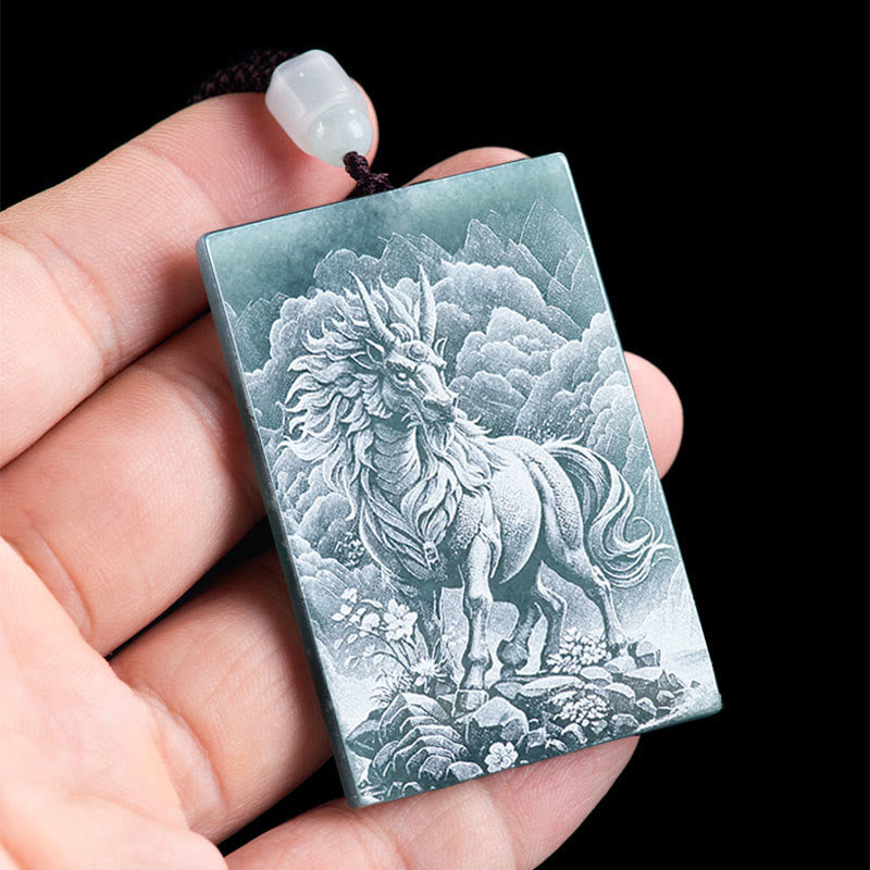 Buddha Stones ​​Jahr des Pferdes Chinesisches Tierkreiszeichen Gravur Jade Fülle Halskette Anhänger - image 1