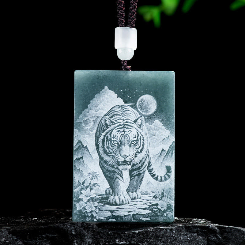 Buddha Stones ​​Jahr des Pferdes Chinesisches Tierkreiszeichen Gravur Jade Fülle Halskette Anhänger - Tiger - 60*40*4mm - image 9