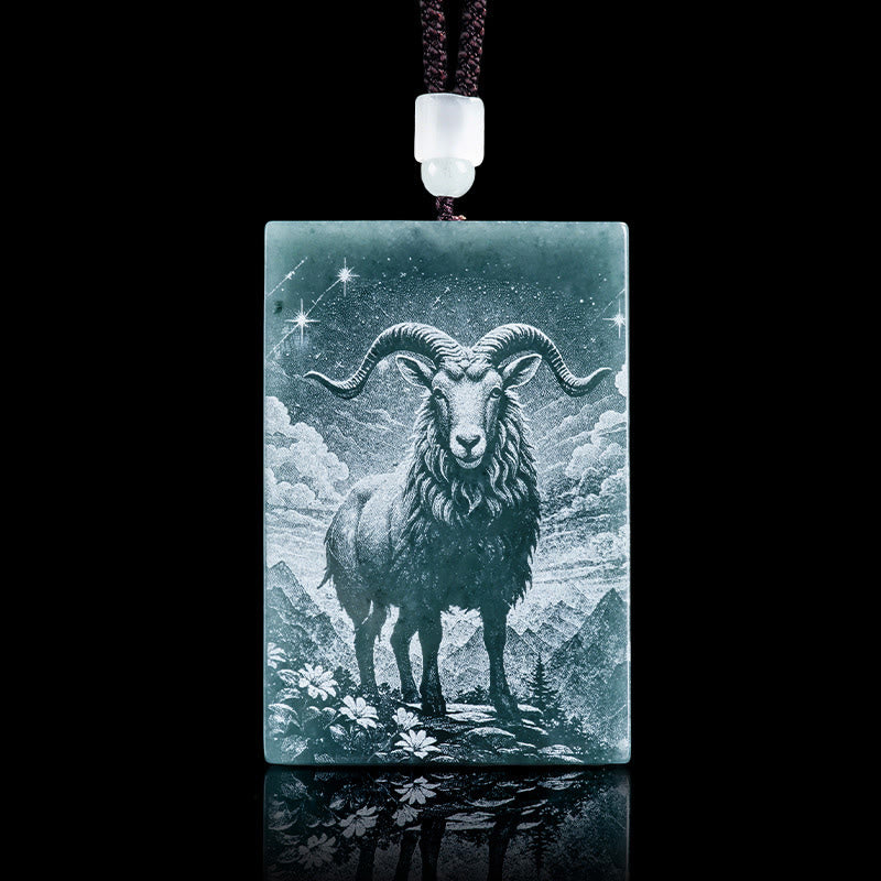 Buddha Stones ​​Jahr des Pferdes Chinesisches Tierkreiszeichen Gravur Jade Fülle Halskette Anhänger - Ziege - 60*40*4mm - image 19