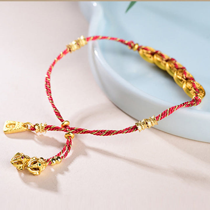 Buddha Stones, Fünf-Kaiser-Münzen, Kupferwaage, handgewebtes Armband  - image 3