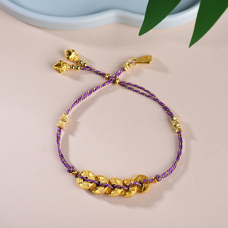 Buddha Stones, Fünf-Kaiser-Münzen, Kupferwaage, handgewebtes Armband  - Lila Fünf-Kaiser-Münzen (Handgelenkumfang: 16-19 cm) - image 15