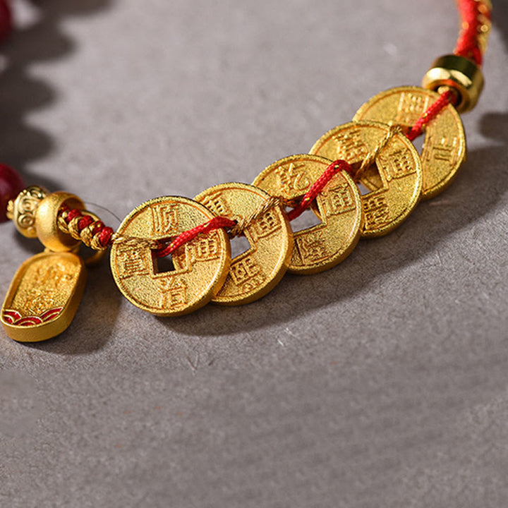 Buddha Stones, Fünf-Kaiser-Münzen, Kupfer, Amethyst, Zinnober, Schwarz, Rot, Schnur, Balance, Glück anziehen, Armband - image 10