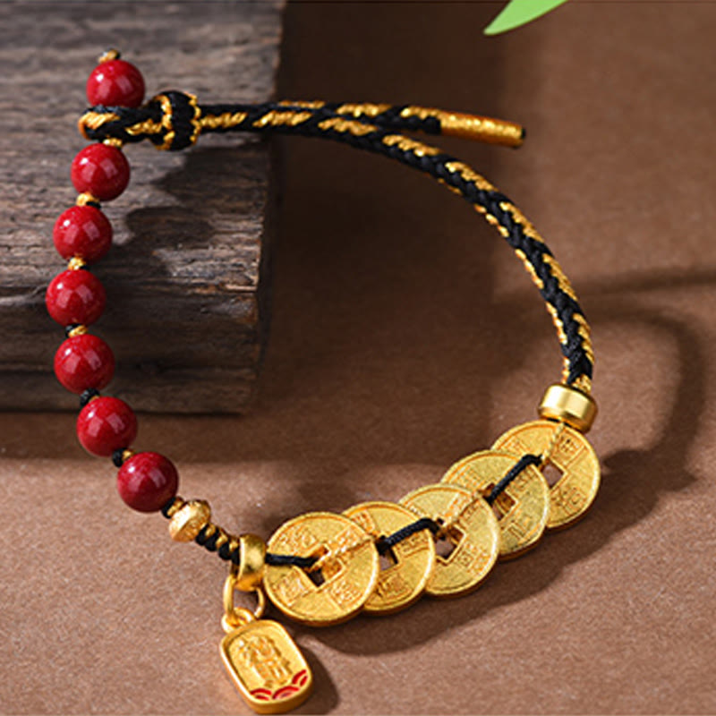 Buddha Stones, Fünf-Kaiser-Münzen, Kupfer, Amethyst, Zinnober, Schwarz, Rot, Schnur, Balance, Glück anziehen, Armband - image 20