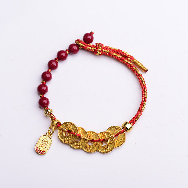Buddha Stones, Fünf-Kaiser-Münzen, Kupfer, Amethyst, Zinnober, Schwarz, Rot, Schnur, Balance, Glück anziehen, Armband - image 2