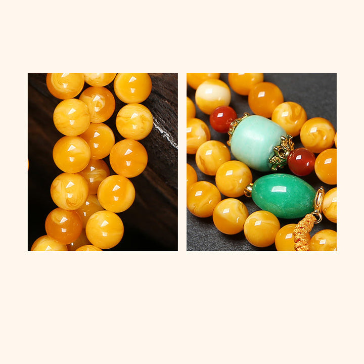 Buddha Stones Friedenskette mit 108 Perlen, Glückskatze aus Bernstein, Glücksbringer-Mala - image 8