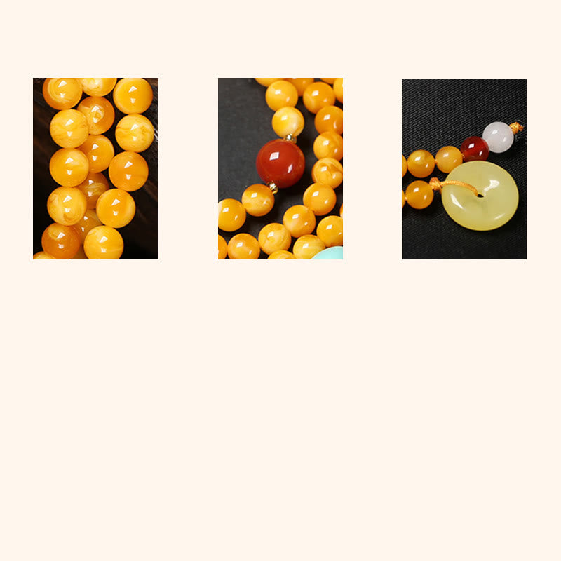 Buddha Stones Friedenskette mit 108 Perlen, Glückskatze aus Bernstein, Glücksbringer-Mala - image 10