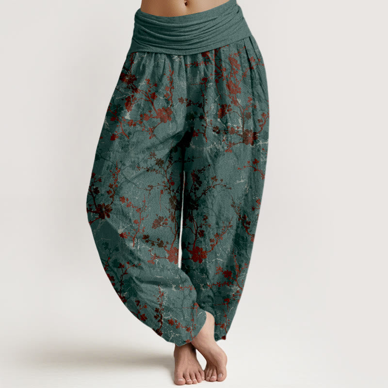 Buddha Stones, reine Baumwolle, blühende Blumen, Zweige, Blätter – Damen-Haremshose mit elastischem Bund - Kadettenblau - US16, UK/AU20, EU48 (3XL) - image 0