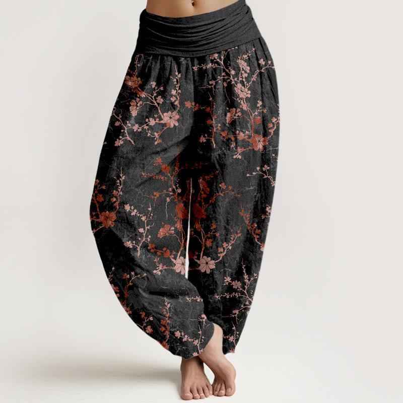 Buddha Stones, reine Baumwolle, blühende Blumen, Zweige, Blätter – Damen-Haremshose mit elastischem Bund - Schwarz - US16, UK/AU20, EU48 (3XL) - image 5