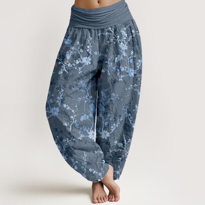 Buddha Stones, reine Baumwolle, blühende Blumen, Zweige, Blätter – Damen-Haremshose mit elastischem Bund - Hellblau - US16, UK/AU20, EU48 (3XL) - image 8