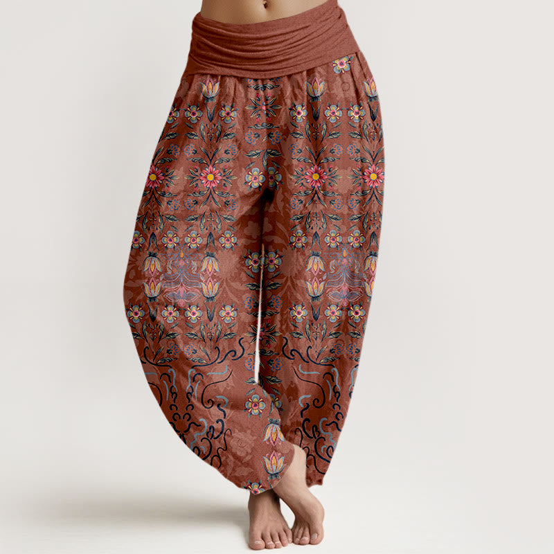 Buddha Stones Haremshose aus reiner Baumwolle mit mehrfarbigem Blumenmuster und elastischem Bund für Damen - Lachs - US16, UK/AU20, EU48 (3XL) - image 8