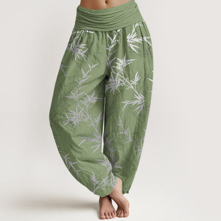 Buddha Stones Haremshose aus reiner Baumwolle mit weißen Bambusblättern und elastischem Bund für Damen - Hellgrün - US16, UK/AU20, EU48 (3XL) - image 8