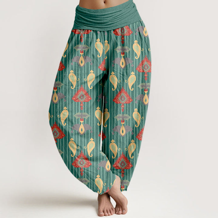 Buddha Stones, reine Baumwolle, Dreieck, Flamme, geometrische Formen, Feder, Damen-Haremshose mit elastischem Bund - Mittel-Aquamarin - US16, UK/AU20, EU48 (3XL) - image 0