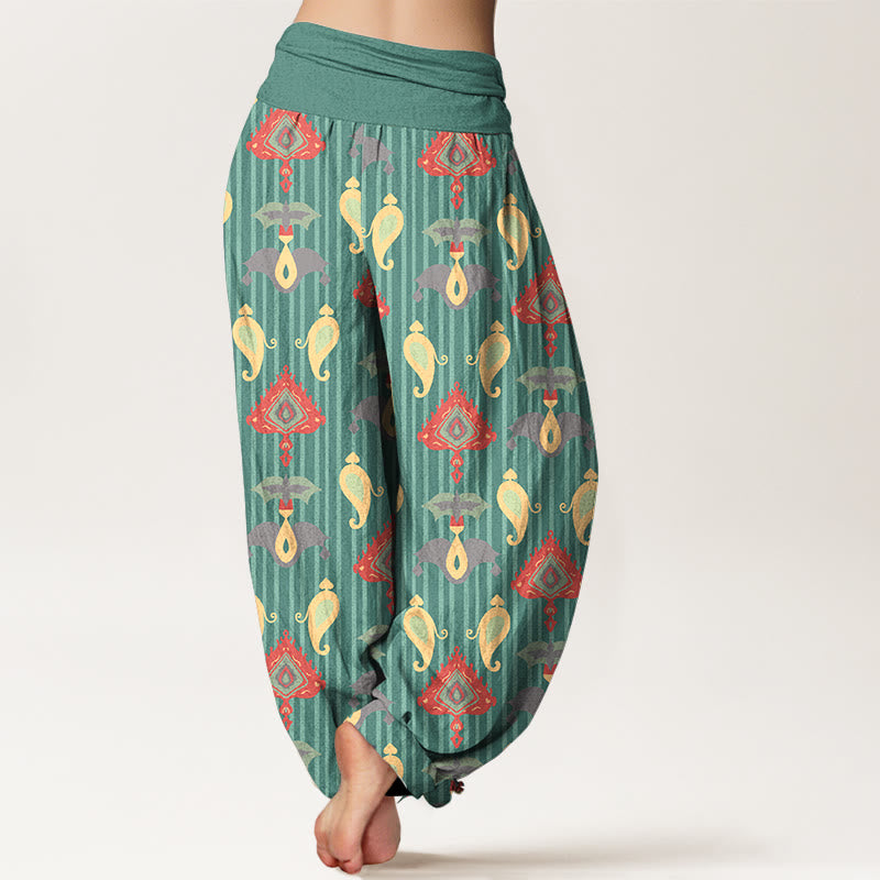 Buddha Stones, reine Baumwolle, Dreieck, Flamme, geometrische Formen, Feder, Damen-Haremshose mit elastischem Bund - image 1